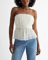 Strapless Tulle Tiered Peplum Tube Top White Women's XS