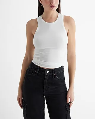 Fitted Ribbed High Neck Tank White Women's