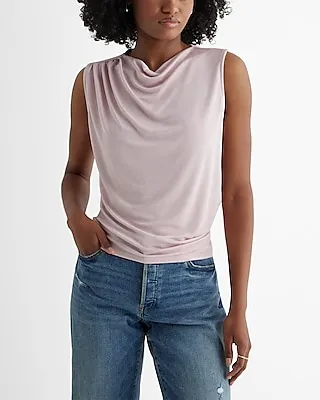 Skimming Draped Cowl Neck Pleated Shoulder Tank Pink Women's XL