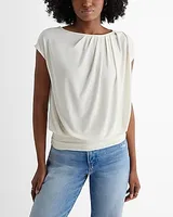 Skimming Crew Neck Pleated Banded Bottom Top White Women's S