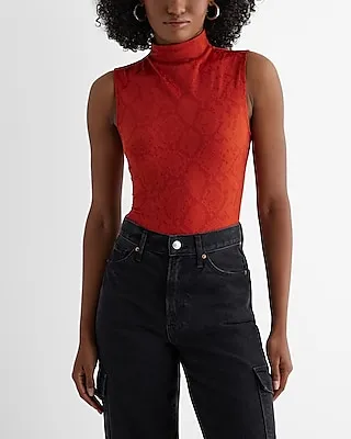 Body Contour Snakeskin Jacquard Mock Neck Tank Orange Women's XL