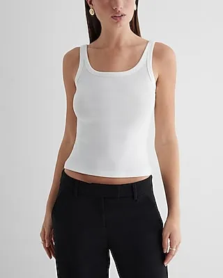 Fitted Ribbed Scoop Neck Tank White Women