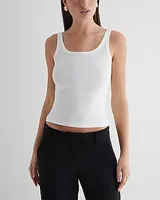 Fitted Ribbed Scoop Neck Tank White Women's S