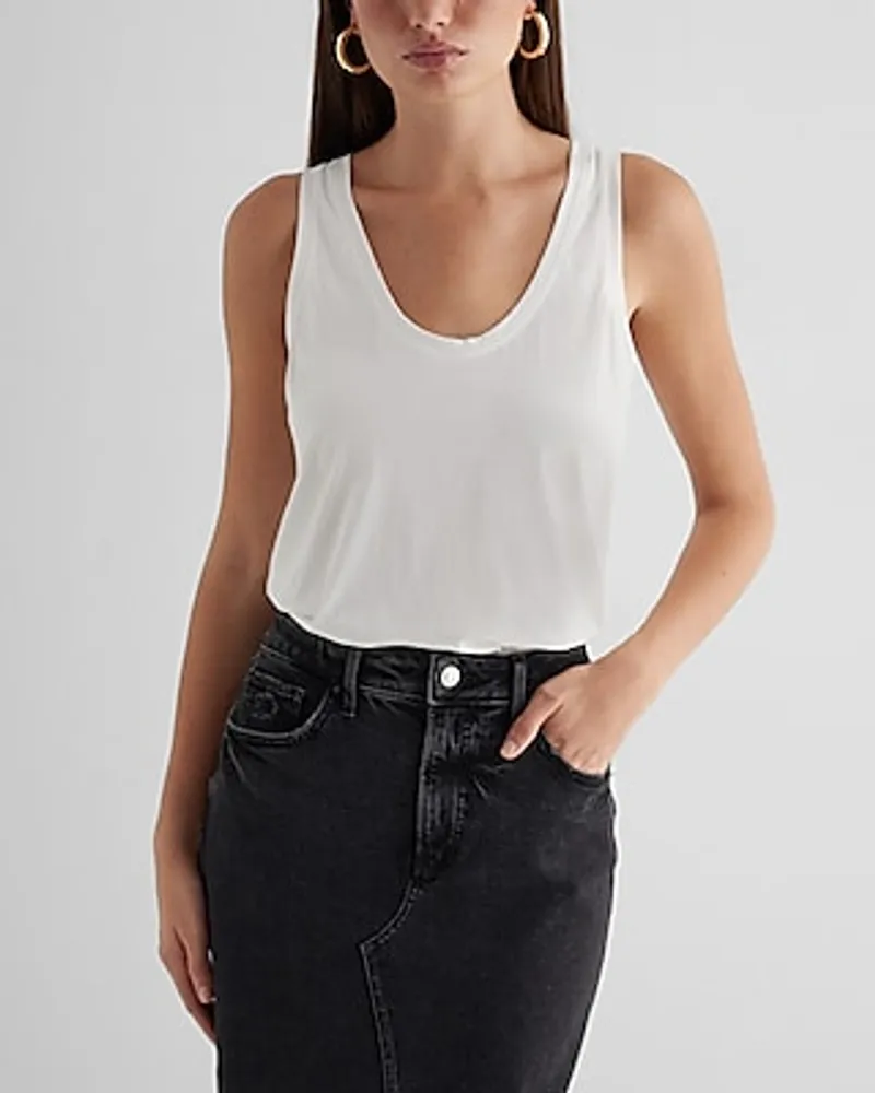 Skimming Cotton Scoop Neck Tank White Women's XS