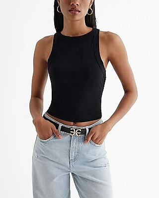 Fitted High Neck Tank Black Women's L