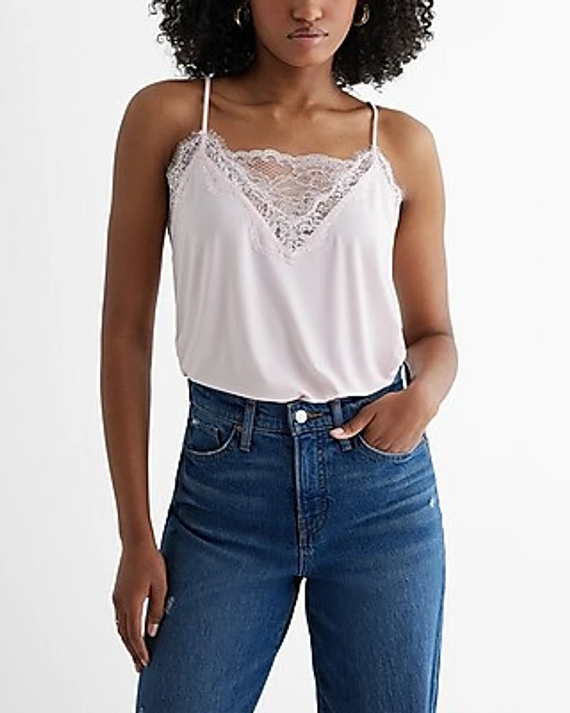 Lace Trim V-Neck Cami Bodysuit