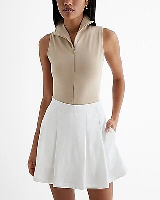Body Contour Stretch Cotton Quarter Zip Bodysuit Neutral Women's L