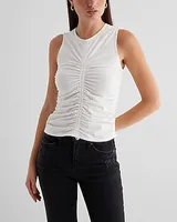 Crew Neck Ruched Tank White Women's