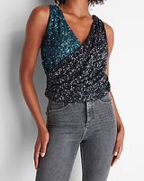 Sequin Color Block Faux Wrap Tank