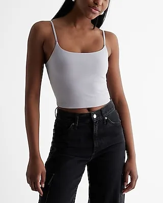 Body Contour Stretch Cotton Scoop Neck Crop Top White Women's