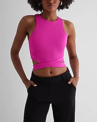 Body Contour High Compression High Neck Cutout Crop Top Pink Women's XL