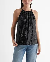 Sequin Halter Neck Ruched Tank