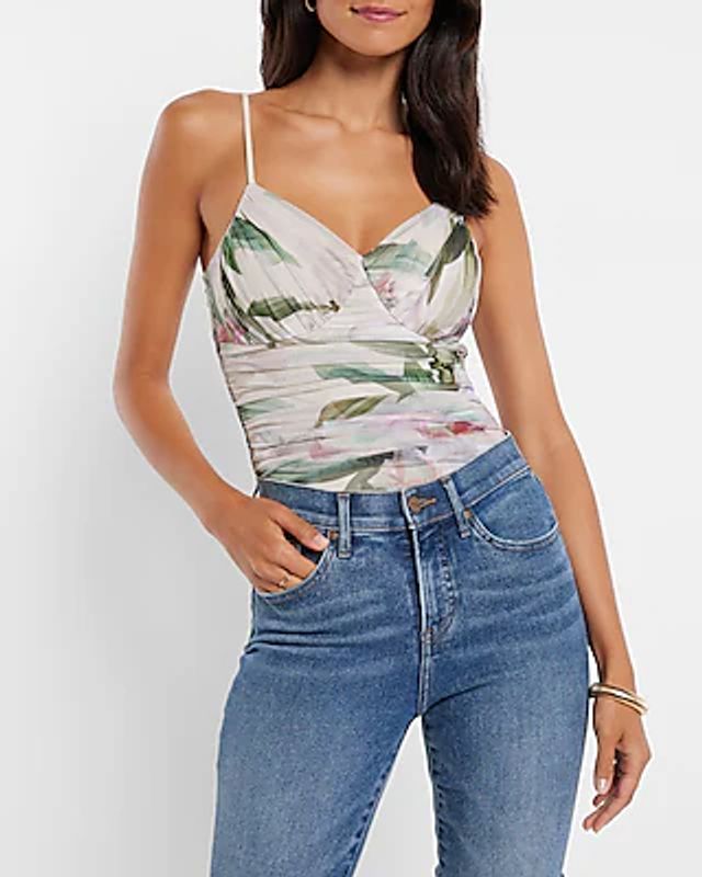 Express, Body Contour Floral Mesh Cropped Cami With Removeable Cups in  Black Pr