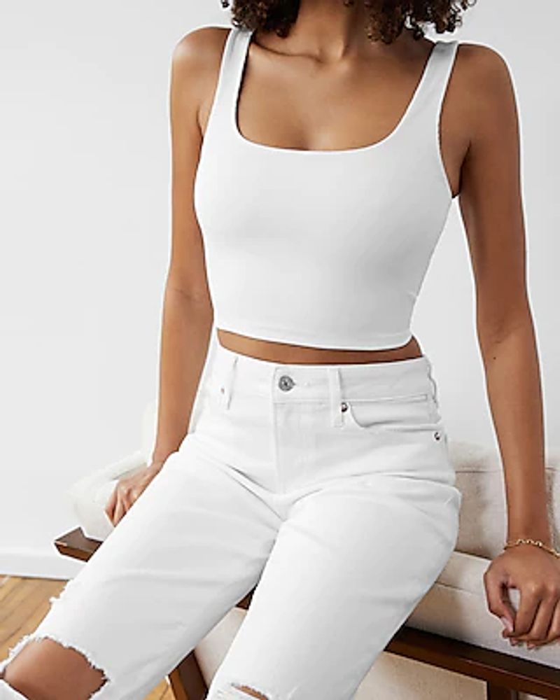 Express Body Contour High Compression Ribbed Square Neck Crop Top