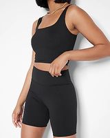 Body Contour High Compression Ribbed Square Neck Crop Top Black Women's