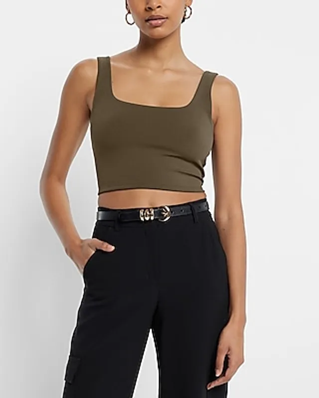 Express Body Contour Compression Mock Neck Cutout Crop Top Women's