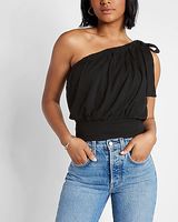 Tie One Shoulder Banded Bottom Bubble Tank Black Women's M