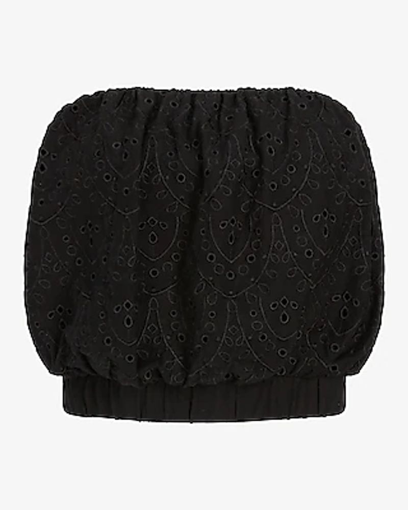 Eyelet Bubble Tube Top Black Women's XL