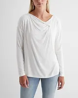 Supersoft Relaxed Notch Draped Neck Long Sleeve Tee White Women's XS