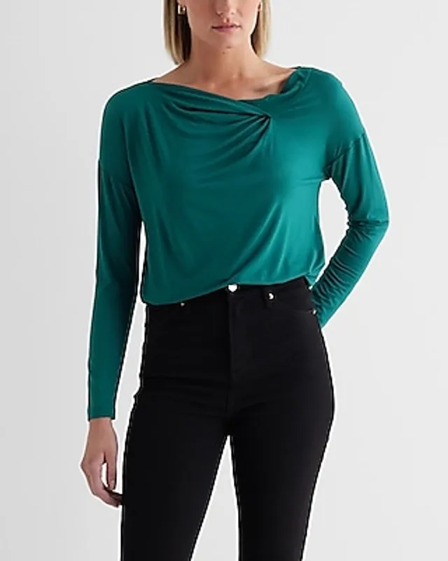 Express Supersoft Relaxed Notch Draped Neck Long Sleeve Tee Women