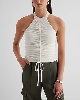 Fitted Halter Neck Ruched Tank White Women's XL
