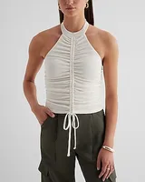 Fitted Halter Neck Ruched Tank White Women's M