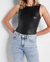 Body Contour Faux Leather High Neck Bodysuit Black Women's S