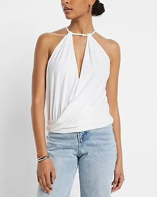 Surplice Cutout Halter Cami White Women's XS