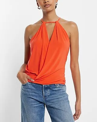 Surplice Cutout Halter Cami Orange Women's XS