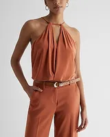 Surplice Cutout Halter Cami Brown Women's XS