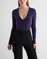 Body Contour Compression V-Neck Long Sleeve Bodysuit Purple Women's