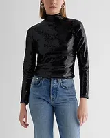 Body Contour Sequin Mock Neck Long Sleeve Tee Women's