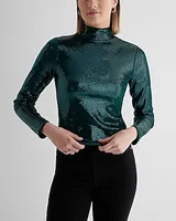 Body Contour Sequin Mock Neck Long Sleeve Tee Women's