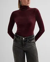 Body Contour Velvet Mock Neck Long Sleeve Bodysuit Red Women's XL