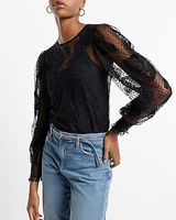 Lace Long Sleeve Crew Neck Top Women's