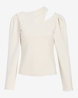 Skimming Ponte Puff Sleeve Cutout Top White Women's L