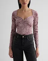 Body Contour Crushed Velvet Sweetheart Neckline Top Purple Women's S