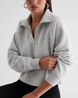 Quarter Zip Boxy Fleece Sweatshirt Gray Women's XS