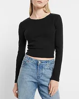 Fitted Crew Neck Long Sleeve Crop Top