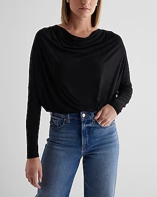 Supersoft Draped Cowl Neck Long Sleeve Tee