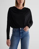 Supersoft Draped Cowl Neck Long Sleeve Tee Black Women's