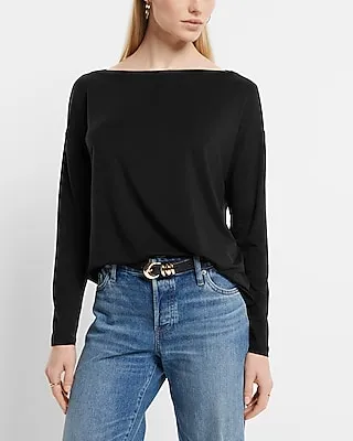 Supersoft Relaxed Boat Neck Long Sleeve Tee Black Women's S