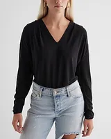 Skimming V-Neck Long Sleeve Pleated Shoulder Top Women's