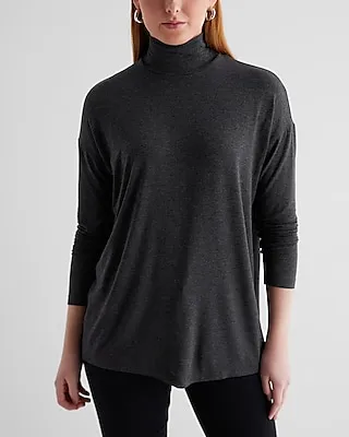 Supersoft Relaxed Turtleneck Long Sleeve Tunic Tee Gray Women's M