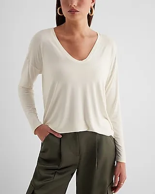 Supersoft Relaxed V-Neck Long Sleeve Tee White Women's M