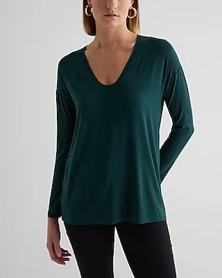 Supersoft Relaxed V-Neck Long Sleeve Tee Green Women's XS