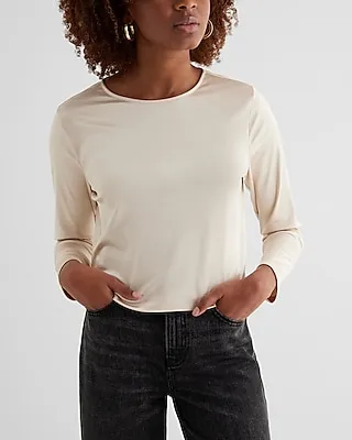 Skimming Satin Crew Neck Long Sleeve Tee Neutral Women's XS