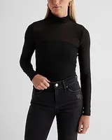 Fitted Mesh Mock Neck Long Sleeve Bodysuit Women's