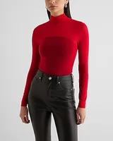 Fitted Mesh Mock Neck Long Sleeve Bodysuit Red Women's XL