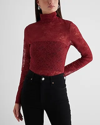 Fitted Lace Mock Neck Long Sleeve Bodysuit